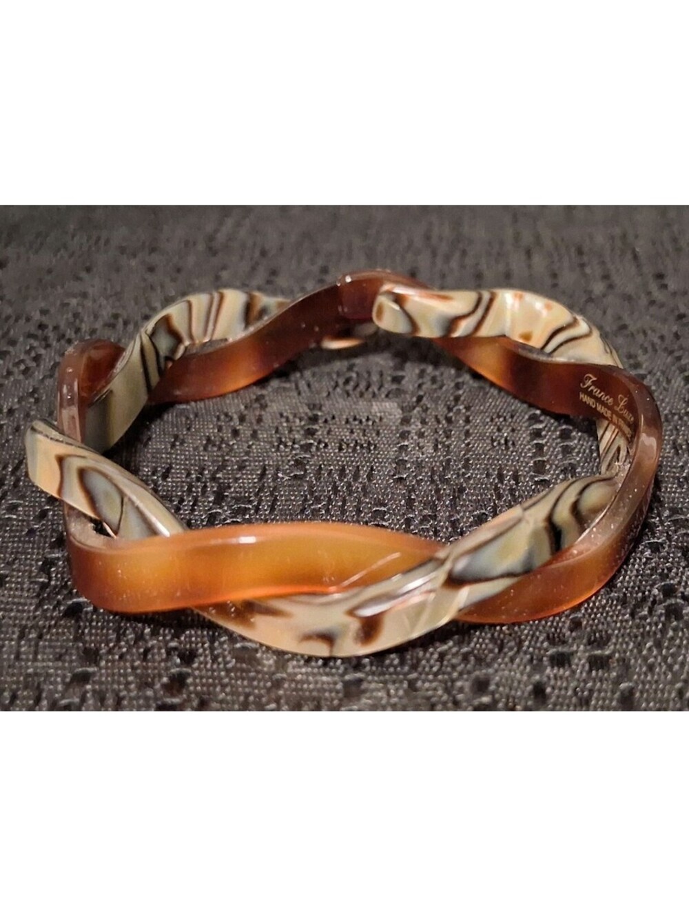 France Luxe Luxury Twisted MOP Lucite Tortoise Shell Ponytail Cuff Bracelet